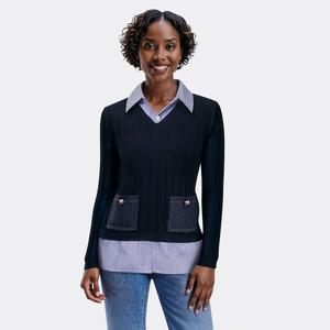 Nanette Lepore Women's Long Sleeve Button-Down Shirt With Single Breast Pocket - Classic Collared Blouse - View #9