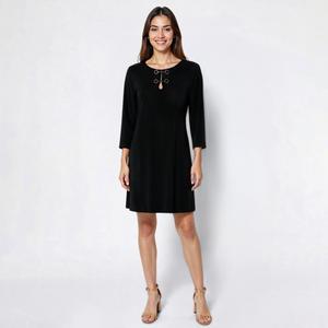 Womens MSK 3/4 Sleeve Solid Hardware Neck Shift Dress