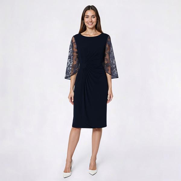 Womens Connected Apparel 3/4 Sheer Sleeve Side Ruch Sheath Dress