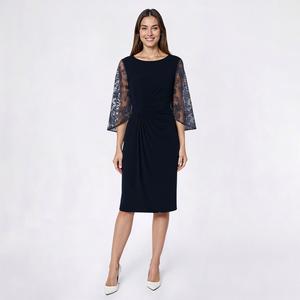 Womens Connected Apparel 3/4 Sheer Sleeve Side Ruch Sheath Dress alternate view