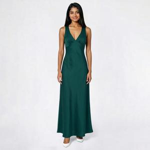 Juniors Crystal Doll Stretch Satin Cowl Back Maxi A-Line Dress alternate view