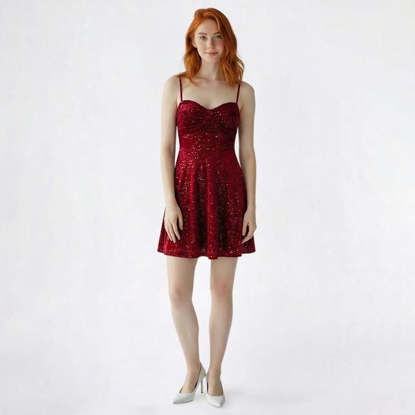 Juniors Emerald Sundae Glitter Sequin Velvet Skater Dress alternate view