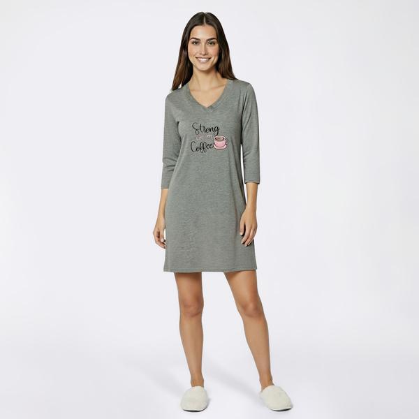 Plus Size Rene Rofe(R) Strong Like Coffee Embroidered Nightshirt