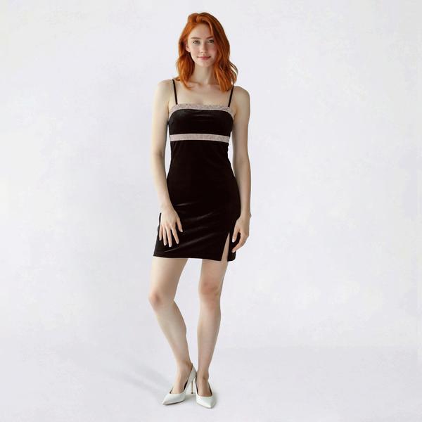 Juniors Jump Stretch Velvet Sequin Trim Slip Dress alternate view