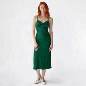 Juniors Emerald Sundae Satin Twist Front X-Back Midi Slip Dress