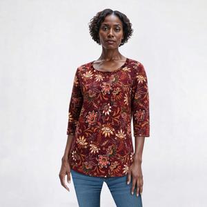 Womens Emily Daniels 3/4 Sleeve Floral Round Neck Blouse