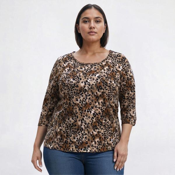 Plus Size Emily Daniels 3/4 Sleeve Leopard Jacquard Knit Blouse