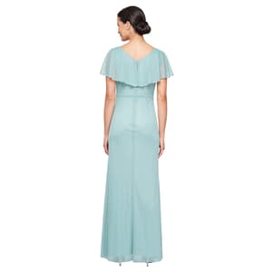 slny formal dresses S.L. Fashions Women's Long V-Neck Flutter Sleeve A-Line Dress Hand wash. SLNY Women's Metallic Trim Cape