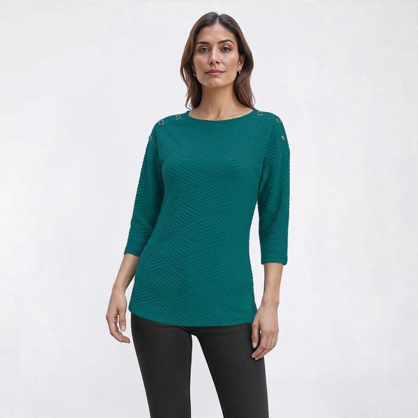 Petite Emily Daniels 3/4 Sleeve Button Shoulder Blouse