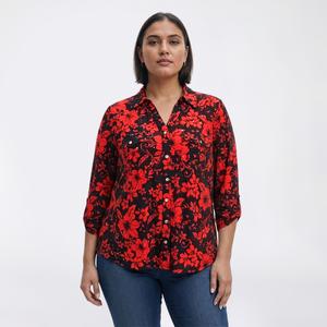 Plus Size Emily Daniels 3/4 Sleeve Disco Dot 2 Pocket Blouse