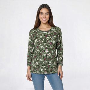 Plus Size Hastiing & Smith 3/4 Sleeve Folk Floral Tee