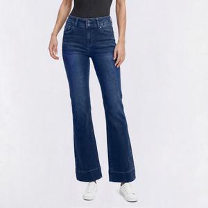 Womens Bleu Denim Double Button Wide Hem Bootcut Jeans