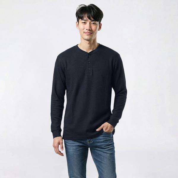 Young Mens Blue Ice Premium Clothing Long Sleeve Thermal Henley