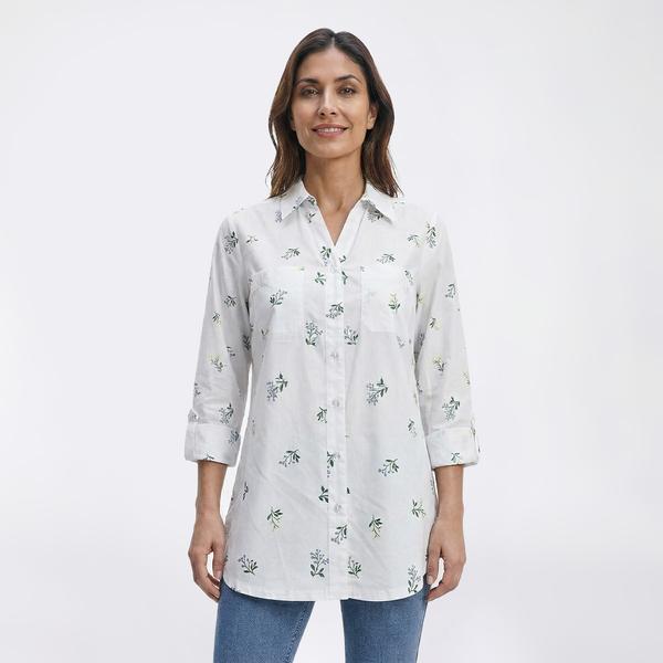 Womens Emily Daniels 3/4 Sleeve Floral Branch Button Down