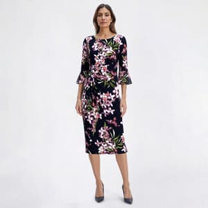 black petite evening dress Mac Duggal Petite Polka Dot Net Bustier A-Line Midi Dress main image 0