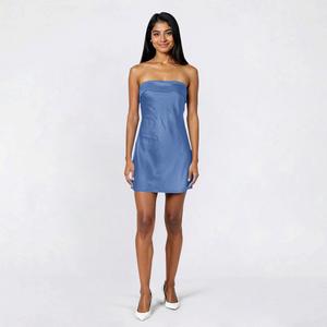 Juniors Crystal Doll Bungee Back Strapless Cuff Slip Mini Dress