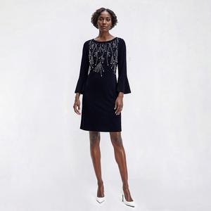 Womens MSK Flounce Sleeve Pearl Beaded Shift Dress alternate view