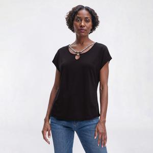 Womens Love Scarlet Short Sleeve O-Ring Keyhole Neck Blouse