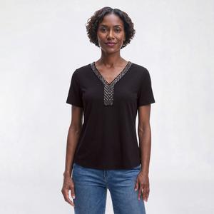 Womens Love Scarlet Short Sleeve Beaded V Neck Blouse