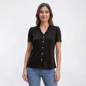 Womens Love Scarlet Short Sleeve Faux Button Blouse