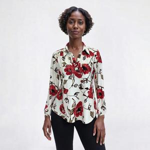 Womens Emily Daniels Split Neck Floral Jacquard Blouse