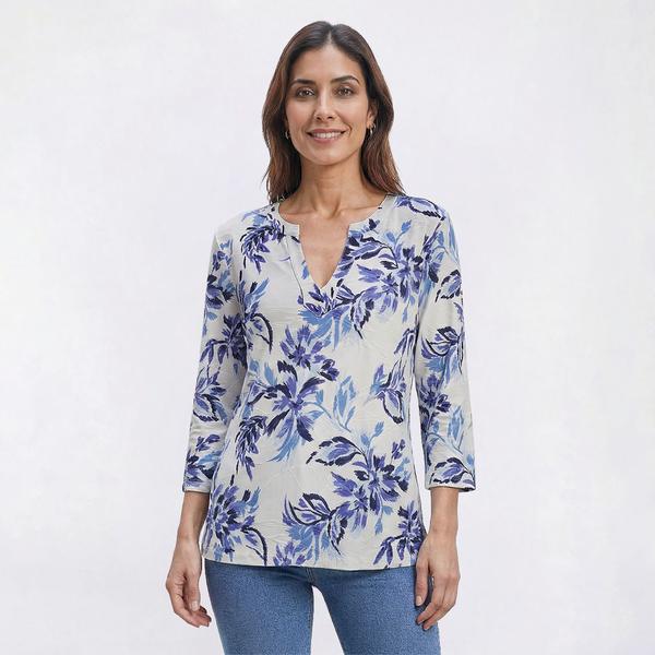 Womens Emily Daniels 3/4 Sleeve Split Floral Jacquard Blouse