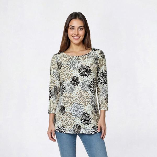 Petite Emily Daniels 3/4 Sleeve Abstract Jacquard Tunic Blouse