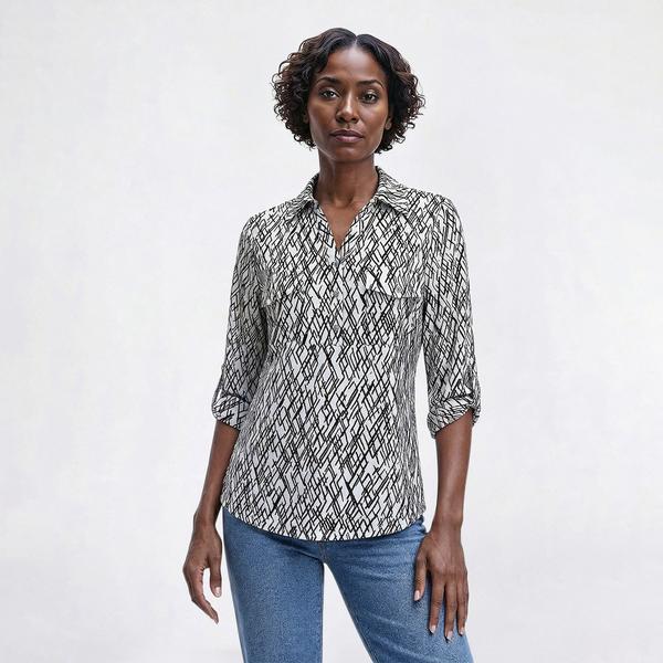 Womens Emily Daniels Split Neck Abstract Jacquard Blouse
