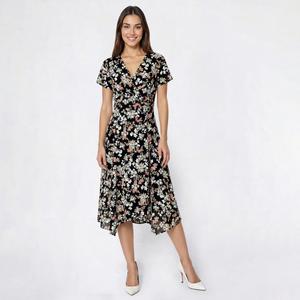 Petite Perceptions Short Sleeve Floral Side Drape Midi Dress