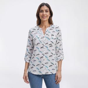 Womens Notations 3/4 Roll Tab Dragonflies Equipment Button Down