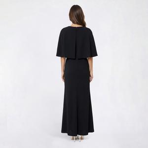 Womens Connected Apparel Capelet V Neck Crepe Evening Gown alternate view