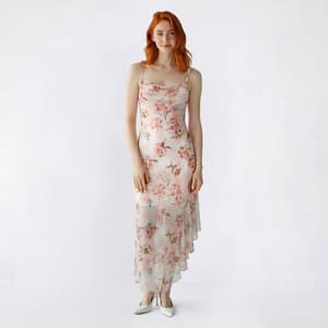 white dress orange flowers Retro Stage 1960s Lapel Flowers Patchwork Dress Orange,M