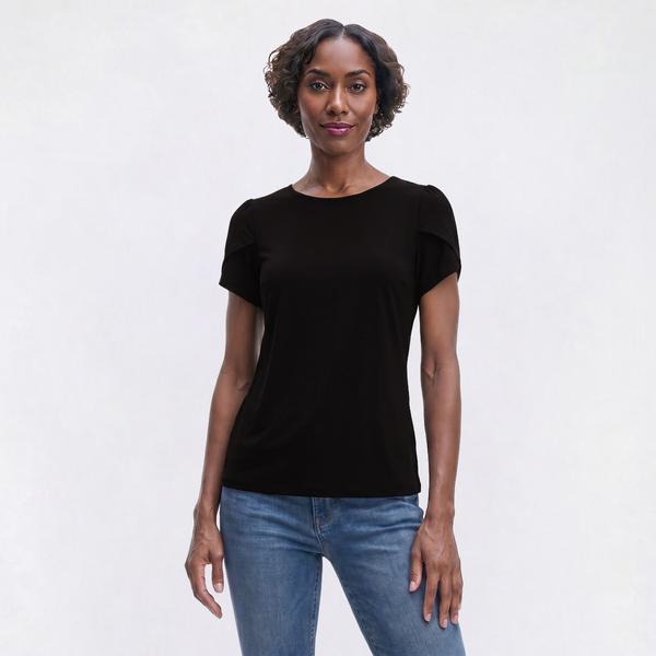 Womens AK Anne Klein Short Tulip Sleeve Solid Blouse