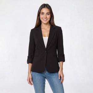 Womens AK Anne Klein Roll Sleeve One Button Notch Collar Blazer