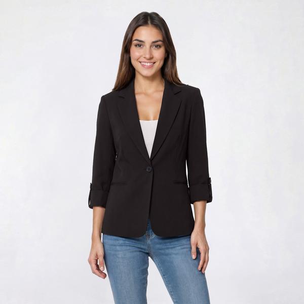 Petite AK Anne Klein Roll Sleeve One Button Notch Collar Blazer