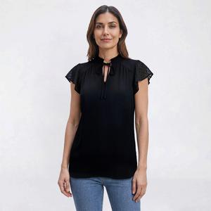 Womens Adrianna Papell Short Flutter Clip Dot Sleeve Blouse