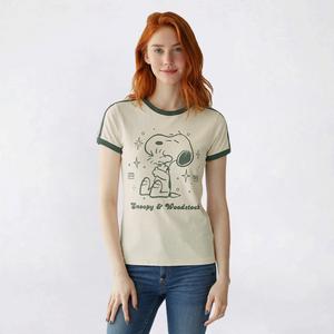 Juniors C-Life Snoopy Woodstock Ringer Baby Tee