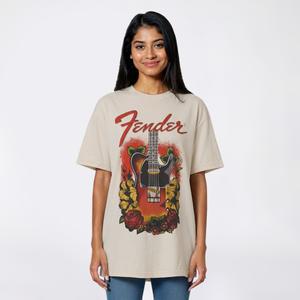 Juniors C-Life Fender Guitar Rose Boyfriend Tee alternate view