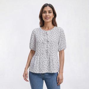 Womens Adrianna Papell Short Puff Sleeve Triple Bow Blouse