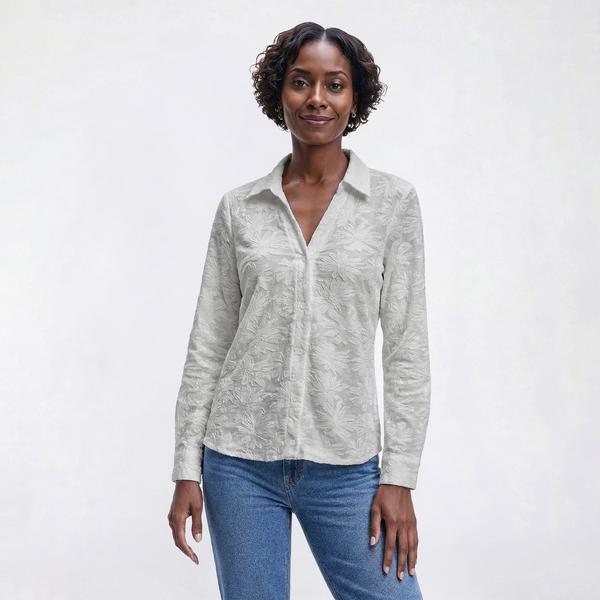 Womens Adrianna Papell Long Sleeve Burnout Floral Blouse