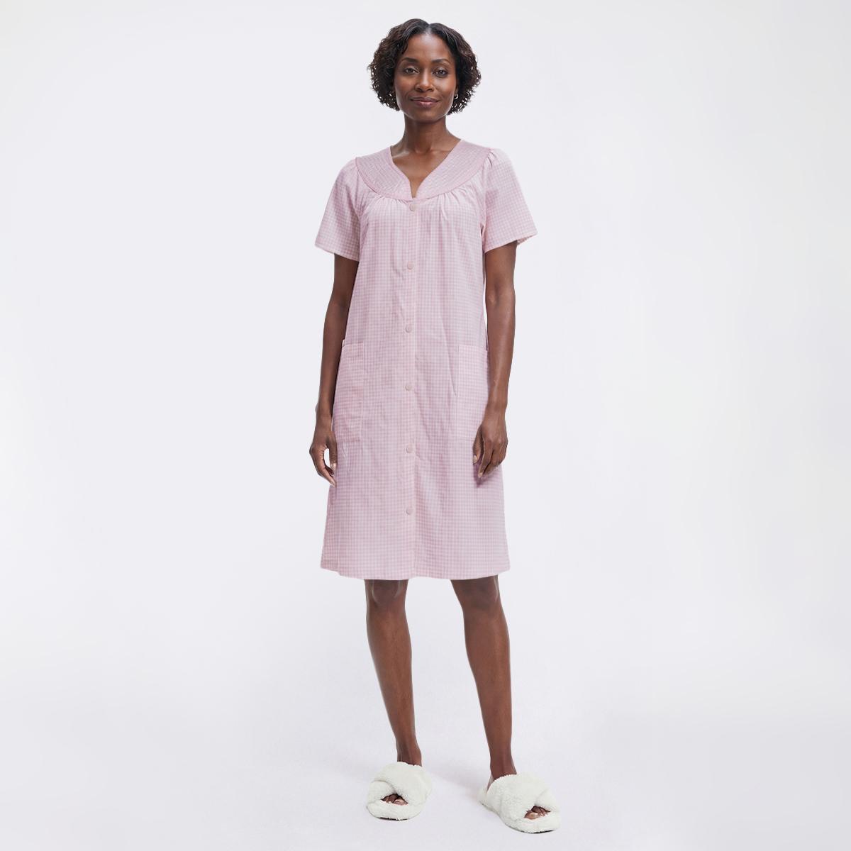 Plus Size Moon to Noon Short Sleeve Gingham Snap Duster