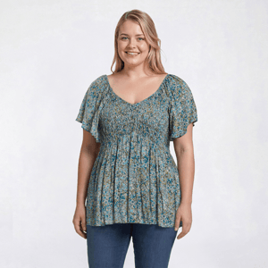 Juniors Plus Angie Floral Smock V Front Peasant Top