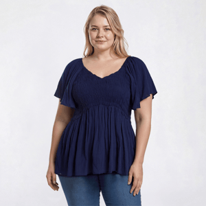 Juniors Plus Angie Solid Smock V Front Peasant Top