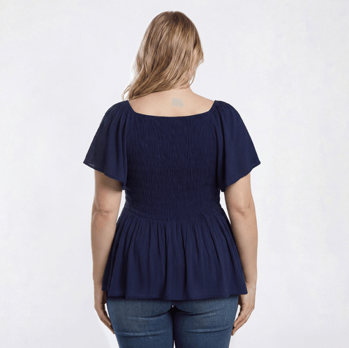 Juniors Plus Angie Solid Smock V Front Peasant Top alternate view