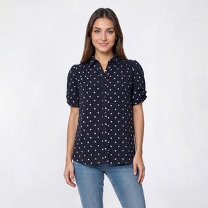 Womens Adrianna Papell Short Sleeve Dot Button Front Blouse