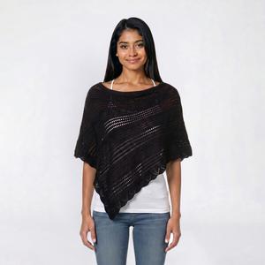 Juniors No Comment Crochet Like Open Knit Asymmetrical Poncho