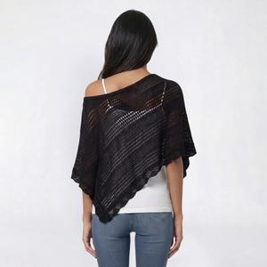 Juniors No Comment Crochet Like Open Knit Asymmetrical Poncho alternate view