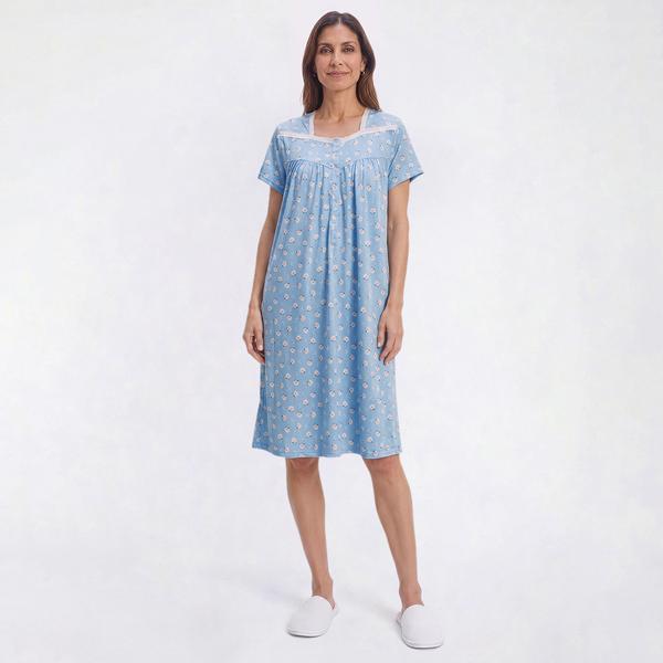 Womens Elizabeth & Nicole Blush Rosette Lace Henley Nightgown