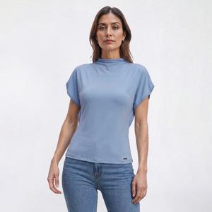 Womens Halston Drape Mock Neck Butterfly Sleeve Blouse