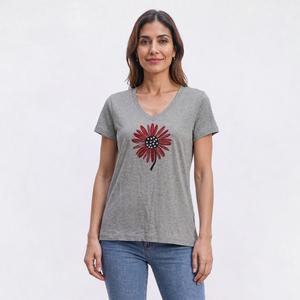 Womens Mountain Ridge Americana Sunflower V Neck Graphic Tee